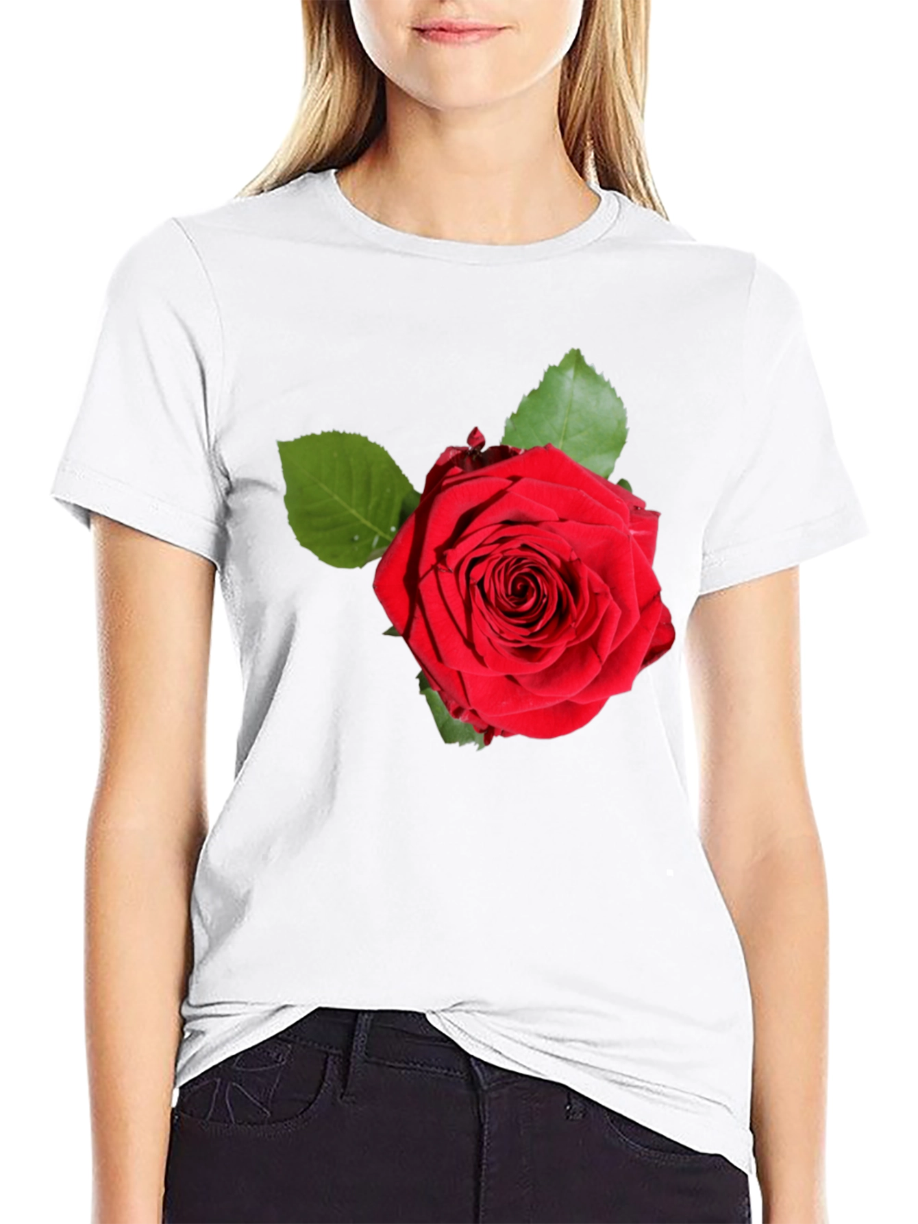 Red Rose Graphic Print Black T-Shirt