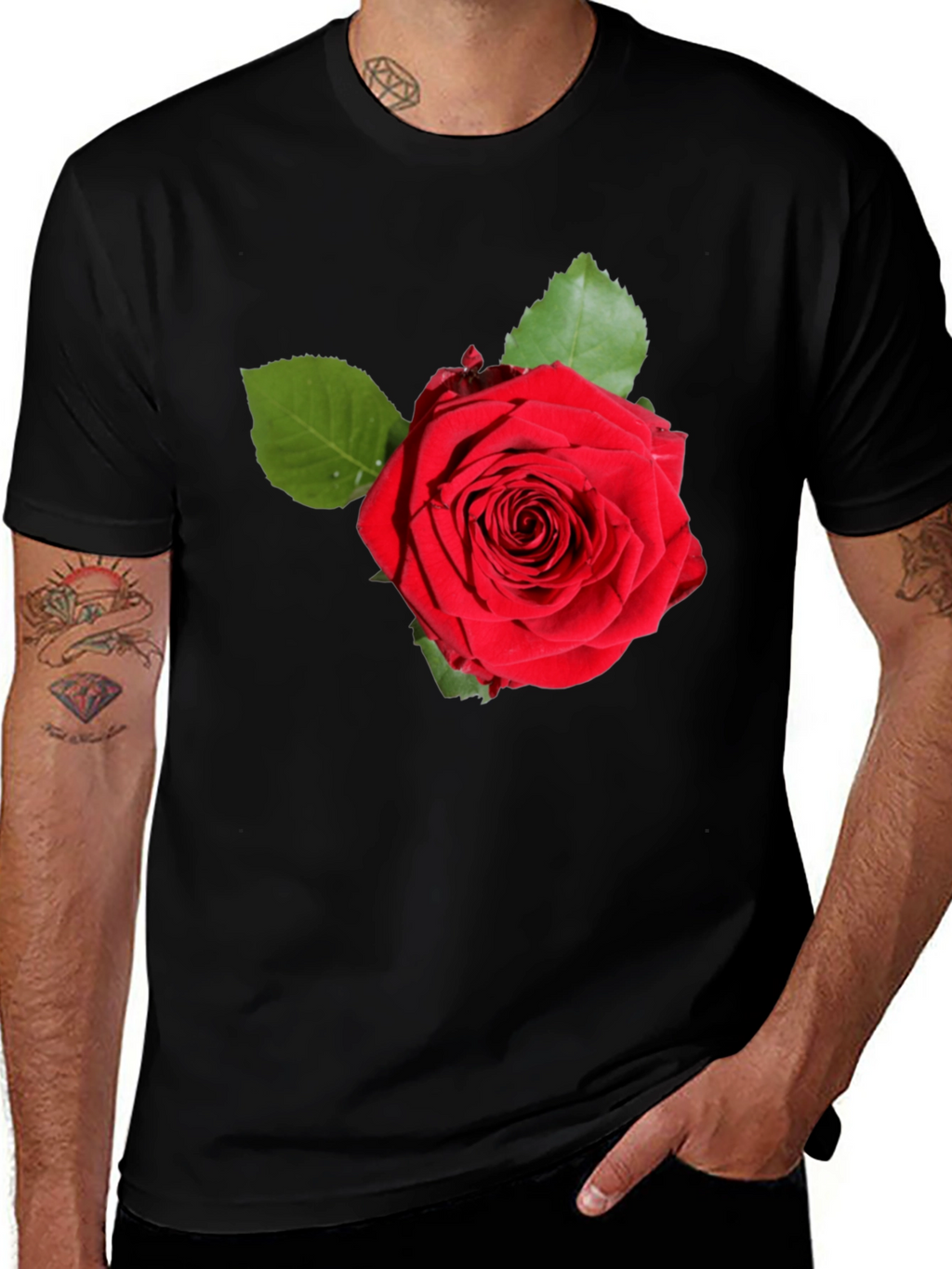 Red Rose Graphic Print Black T-Shirt