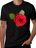 Red Rose Graphic Print Black T-Shirt