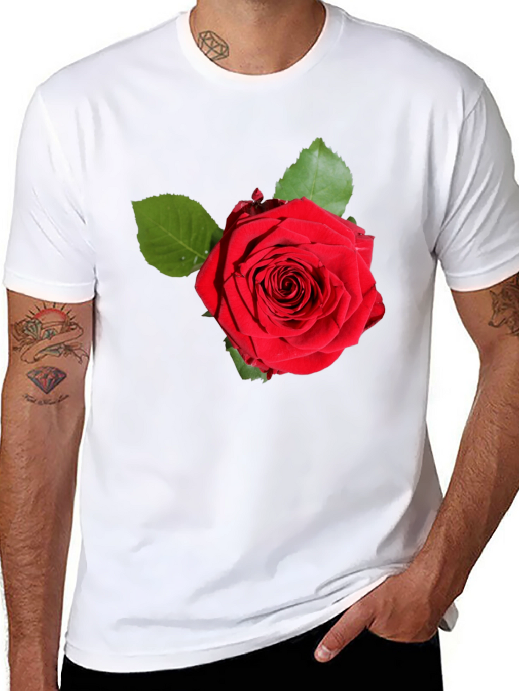 Red Rose Graphic Print Black T-Shirt