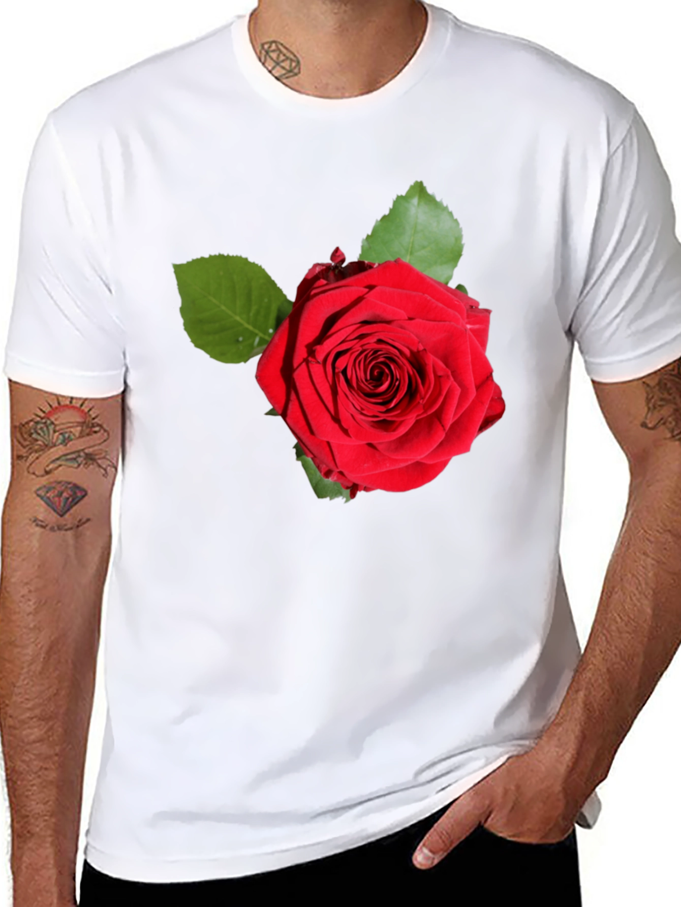 Red Rose Graphic Print Black T-Shirt
