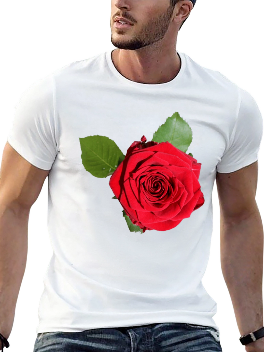 Red Rose Graphic Print Black T-Shirt