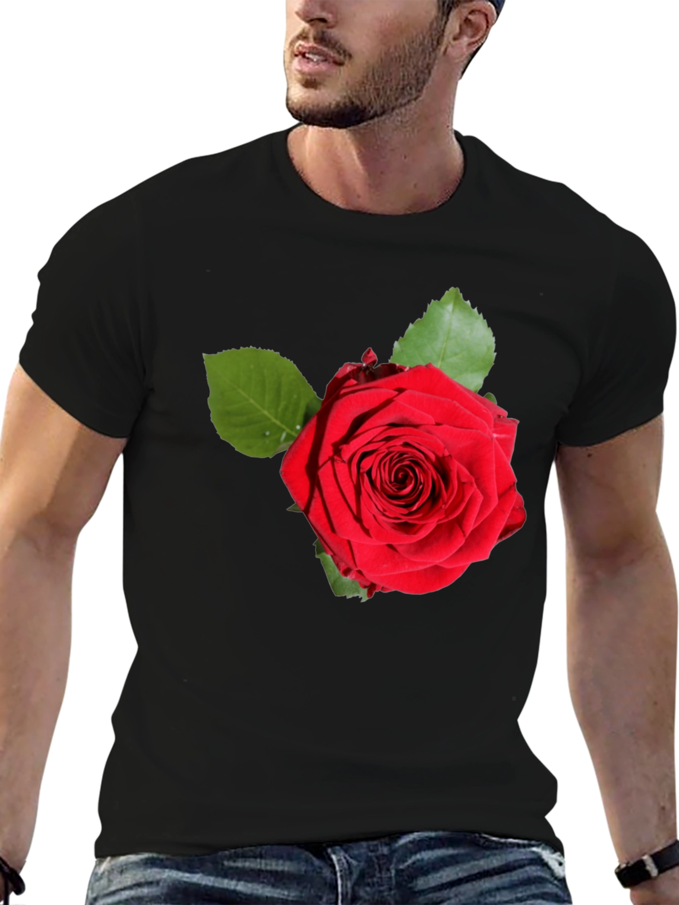 Red Rose Graphic Print Black T-Shirt