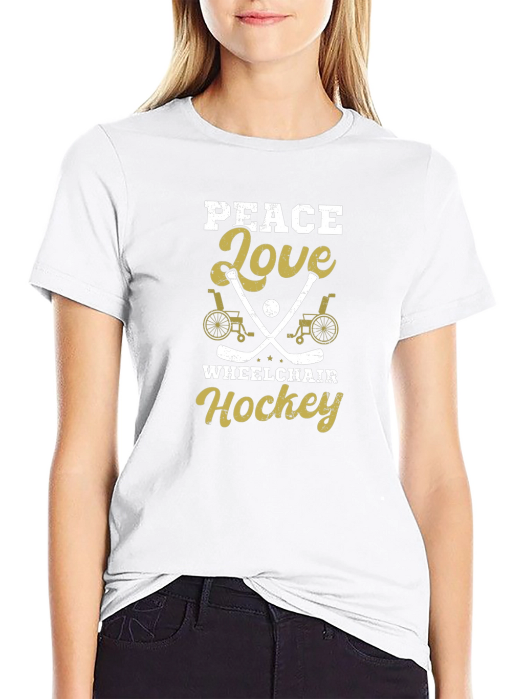 Peace Love Wheelchair Hockey Graphic T-Shirt