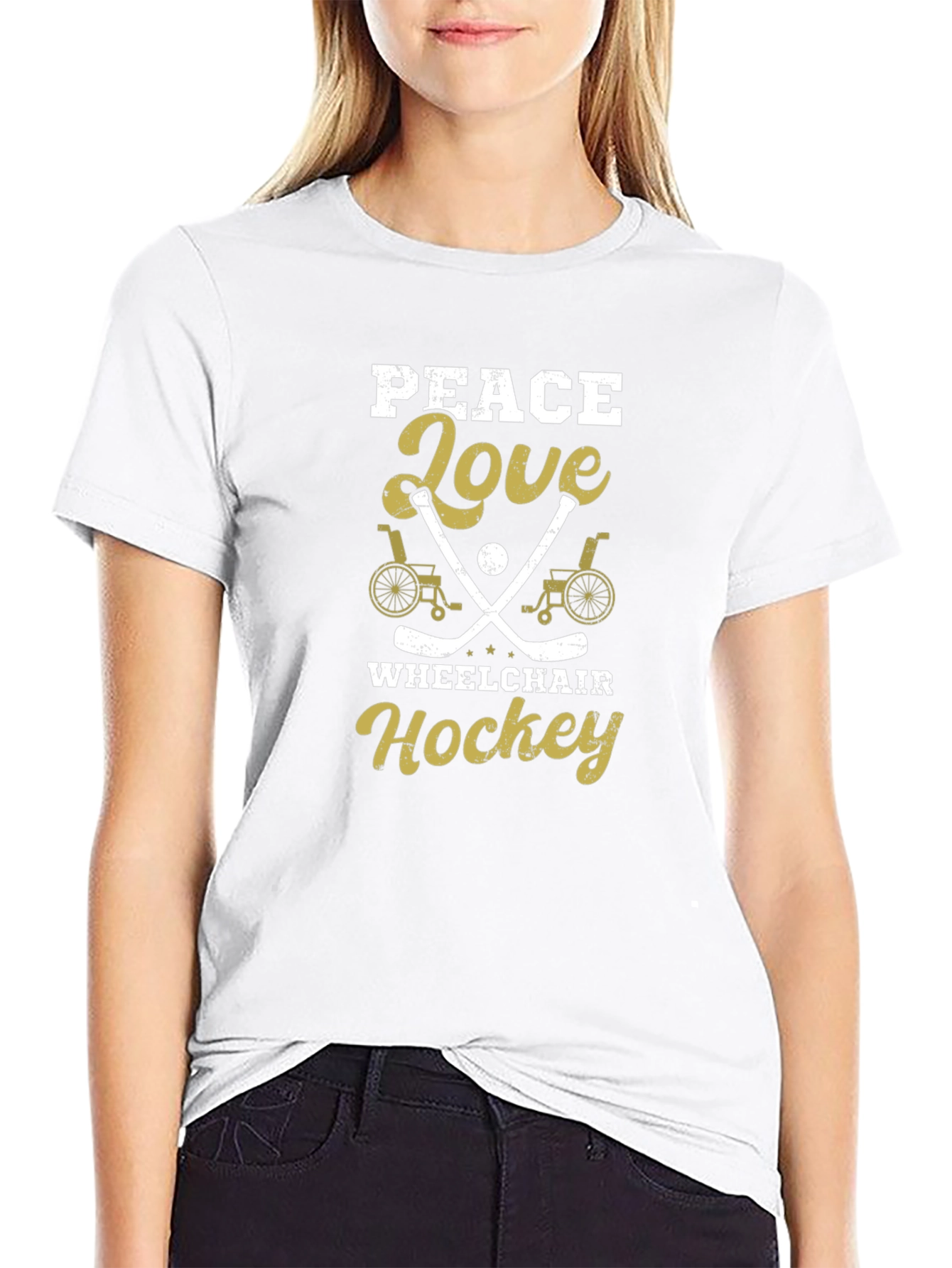 Peace Love Wheelchair Hockey Graphic T-Shirt