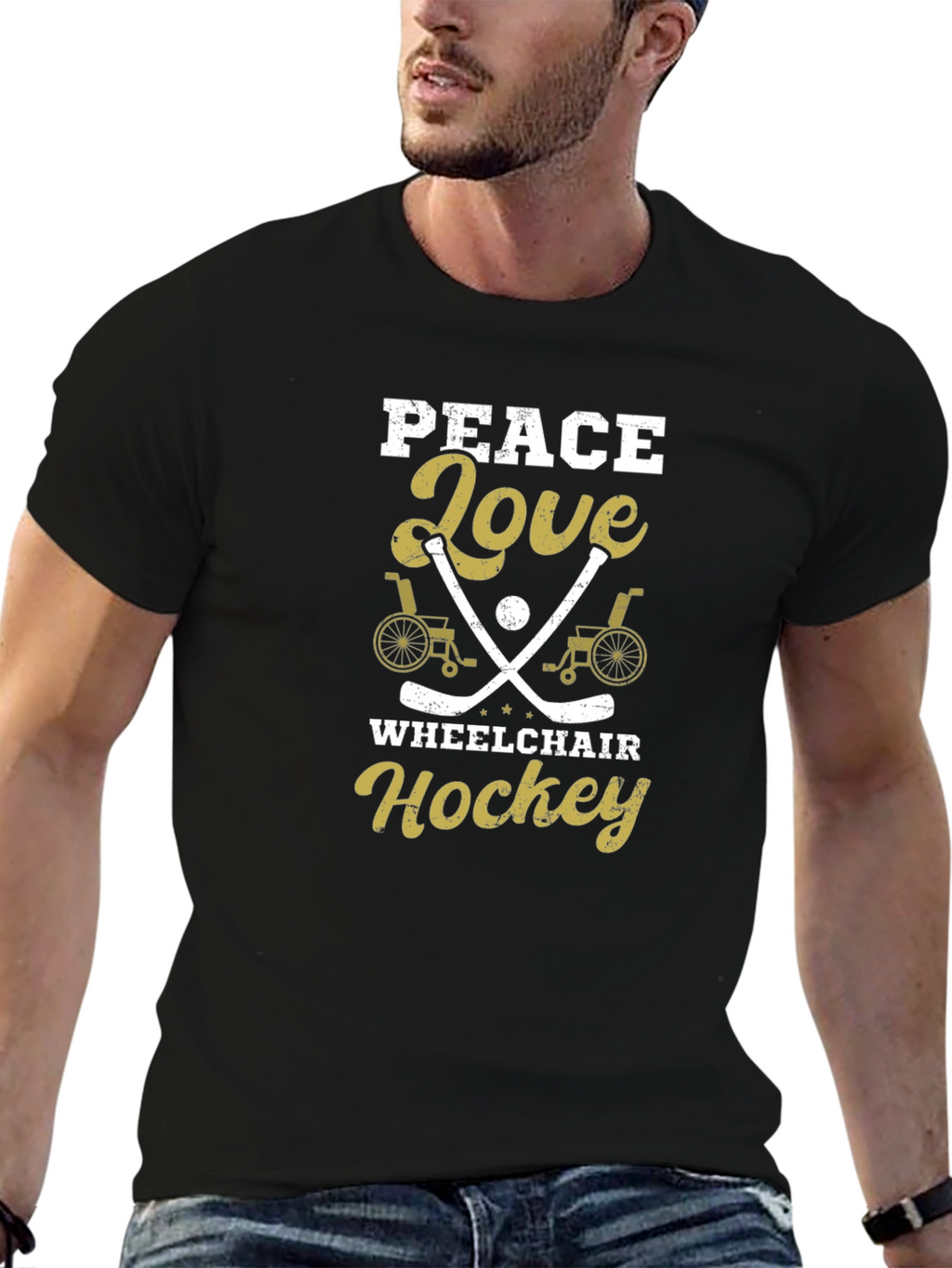 Peace Love Wheelchair Hockey Graphic T-Shirt