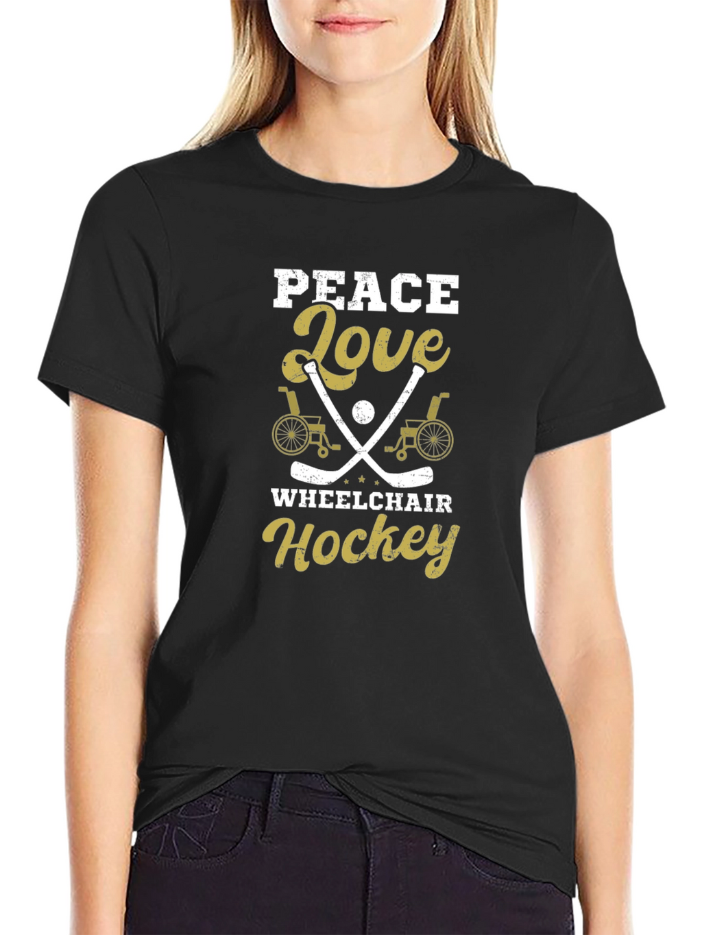 Peace Love Wheelchair Hockey Graphic T-Shirt