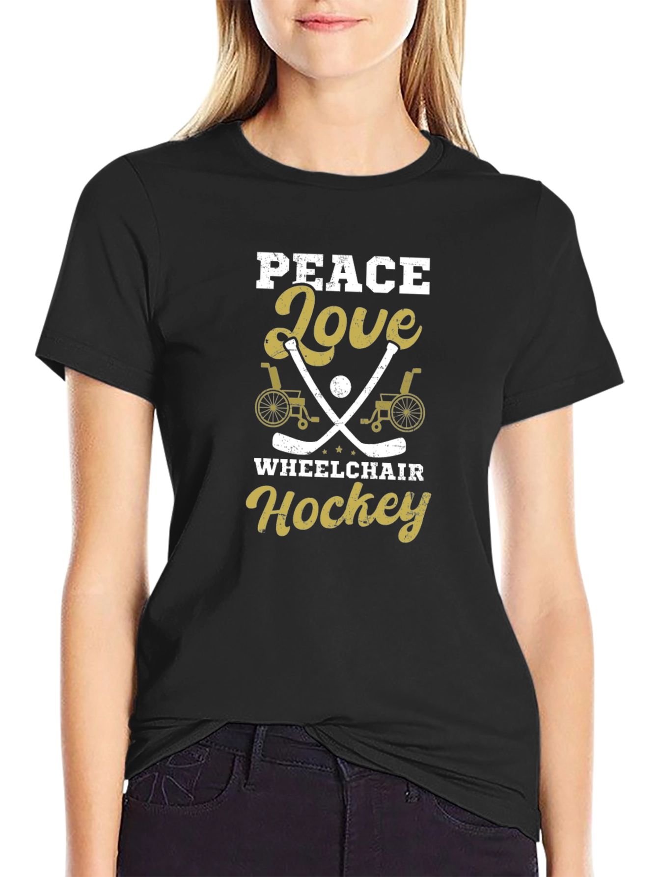 Peace Love Wheelchair Hockey Graphic T-Shirt