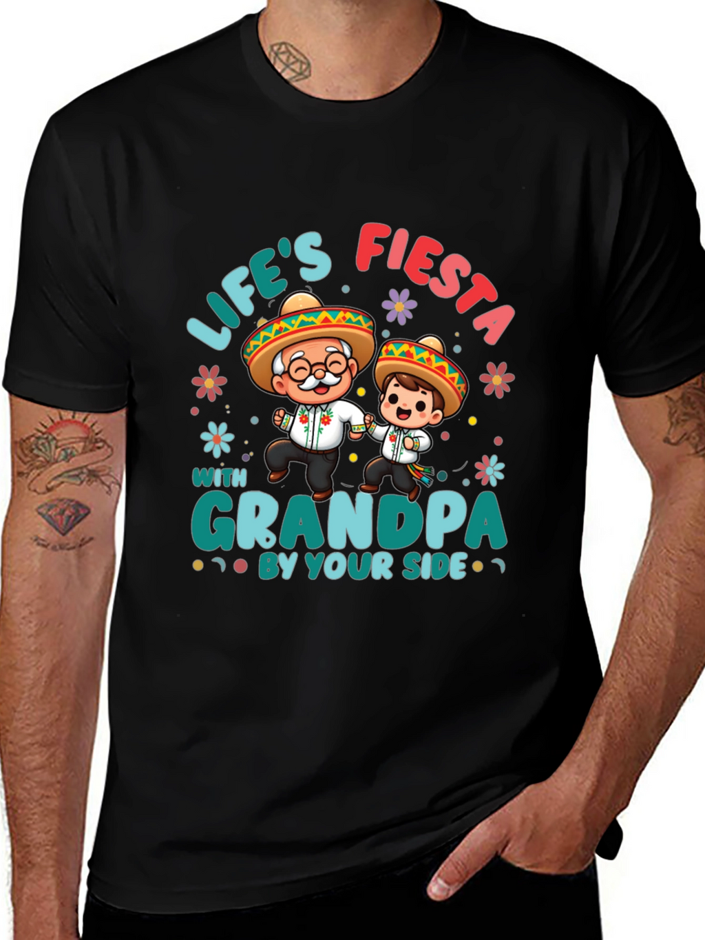 Lifes Fiesta with Grandpa Black T-Shirt
