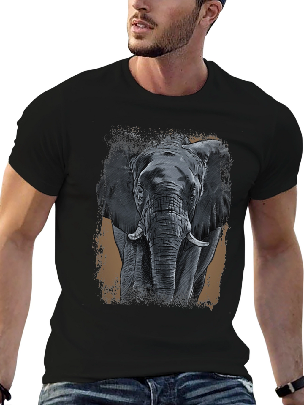Elephant Graphic Print Black T-Shirt