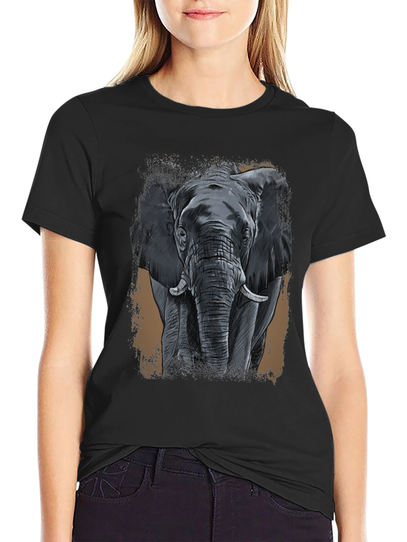 Elephant Graphic Print Black T-Shirt