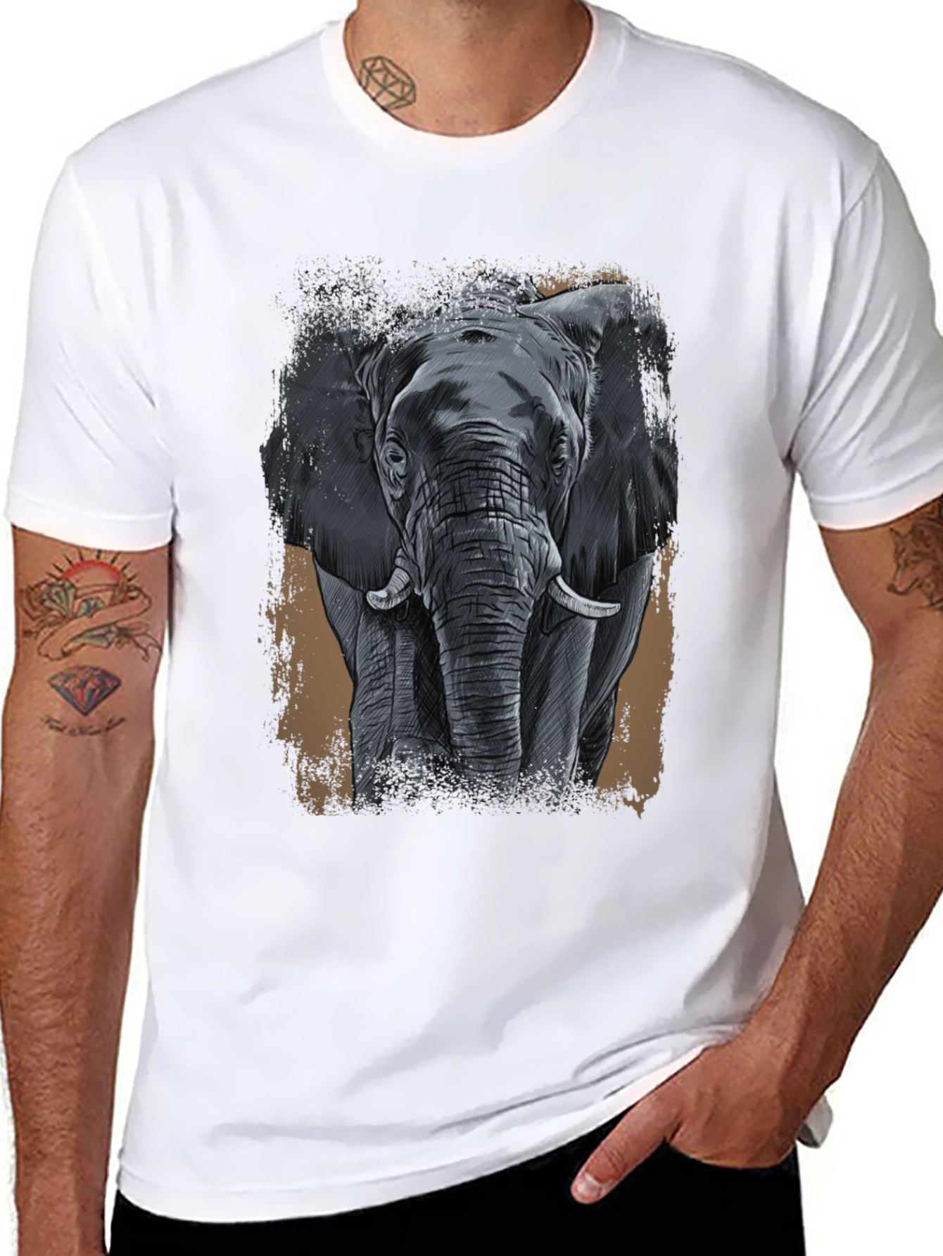 Elephant Graphic Print Black T-Shirt