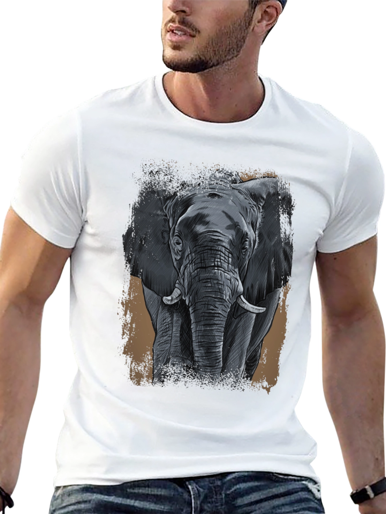 Elephant Graphic Print Black T-Shirt