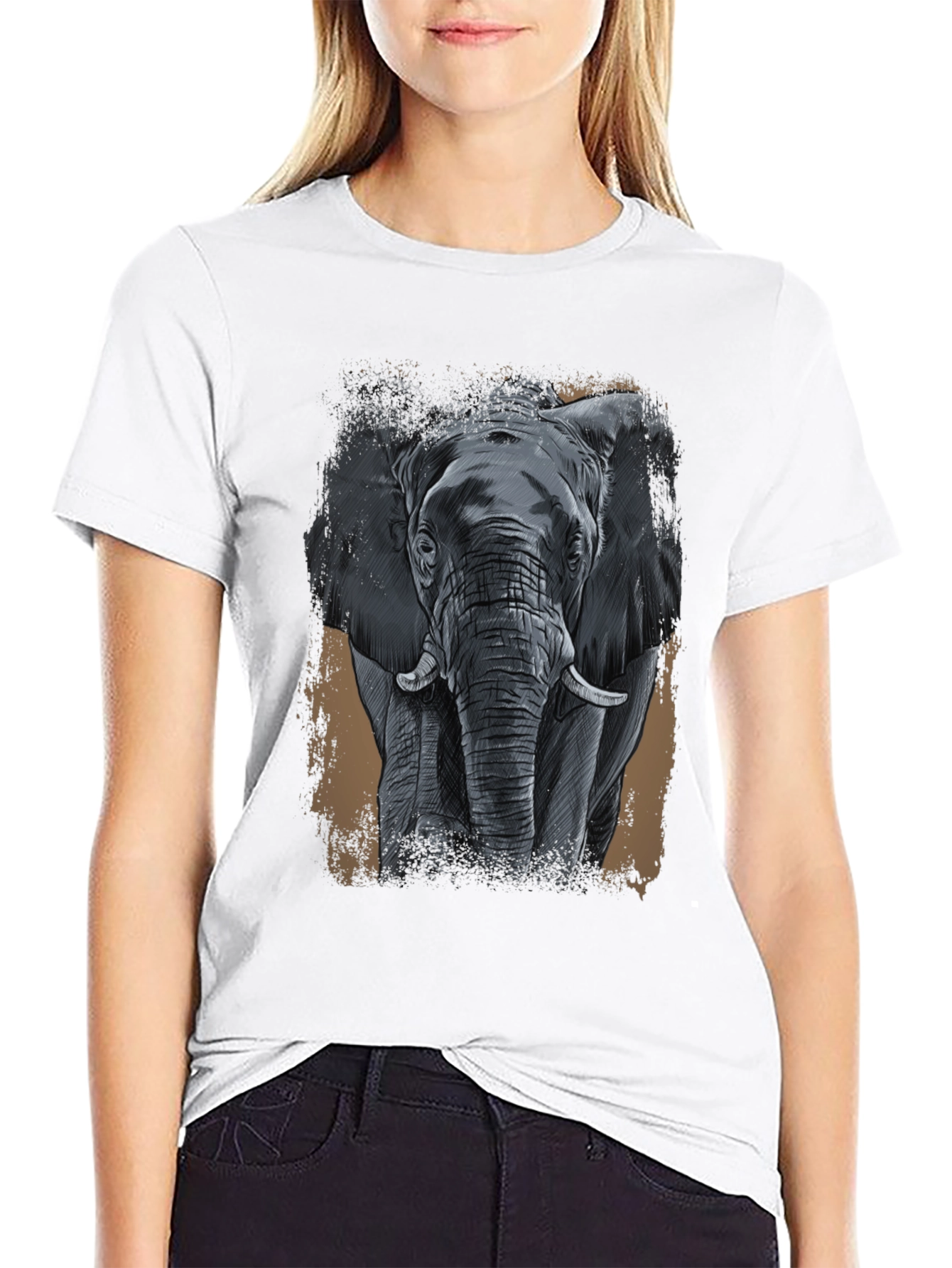 Elephant Graphic Print Black T-Shirt