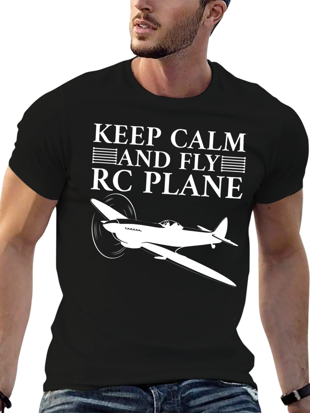 Keep Calm and Fly RC Plane Black T-Shirt