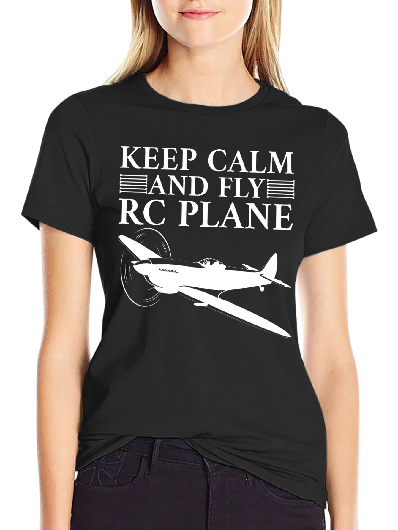 Keep Calm and Fly RC Plane Black T-Shirt