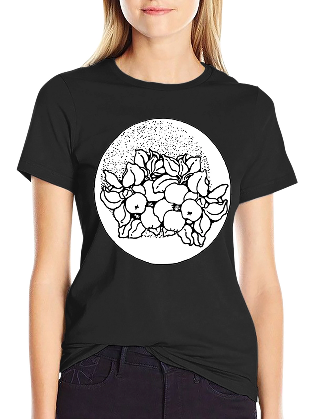 Black Tee with Floral Print Design