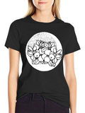 Black Tee with Floral Print Design