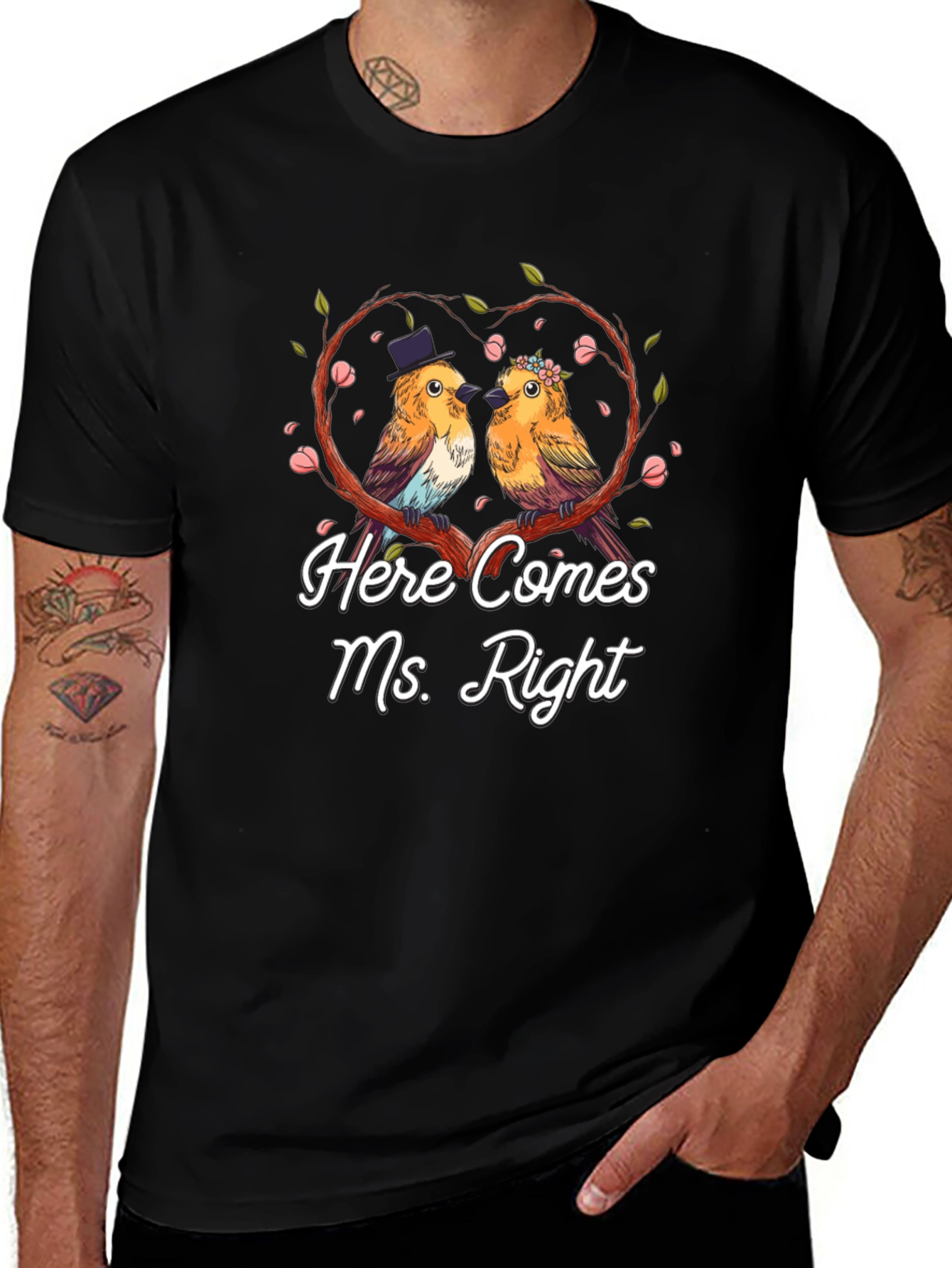 Here Comes Ms. Right Bird Couple T-Shirt