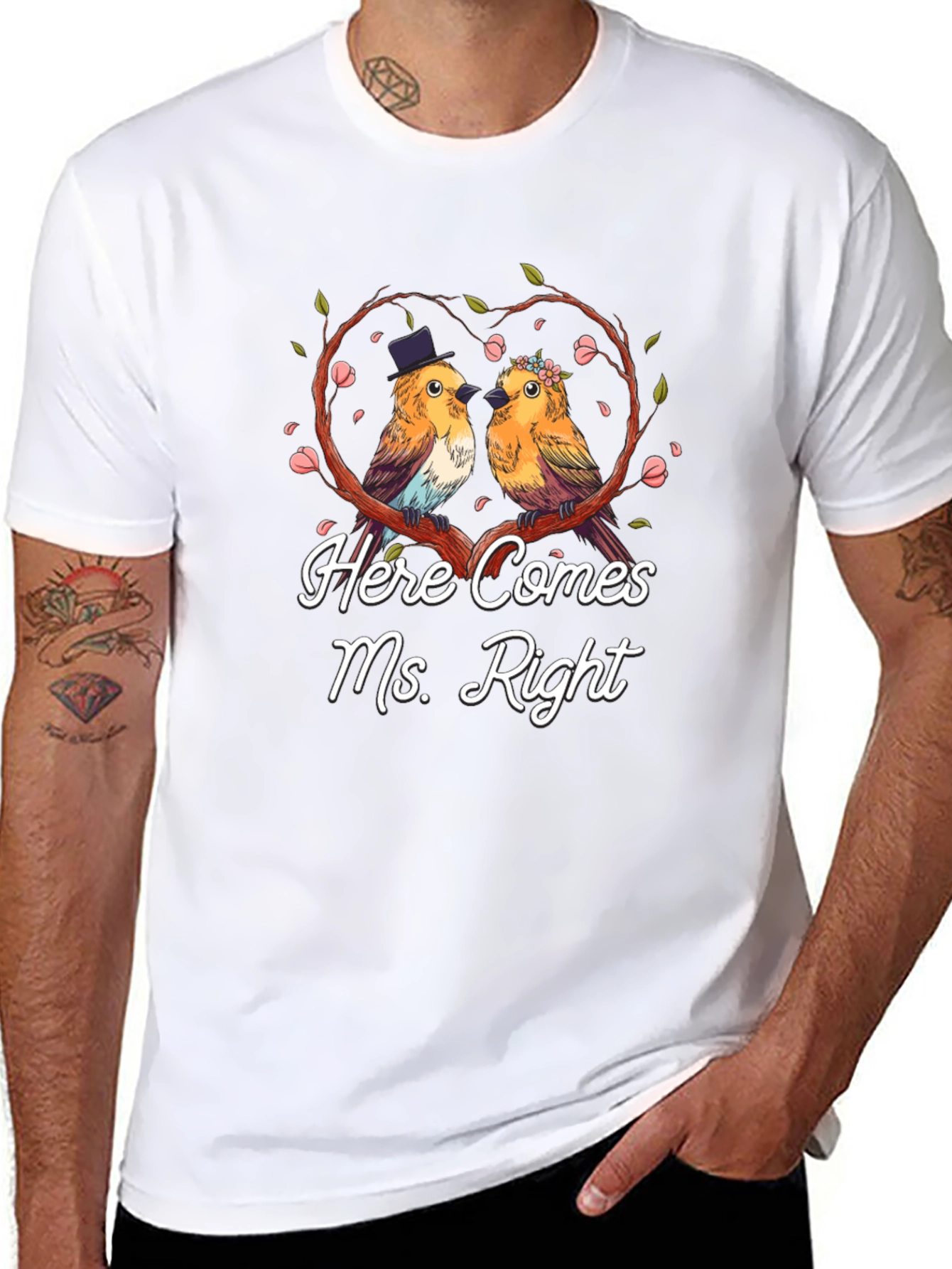 Here Comes Ms. Right Bird Couple T-Shirt