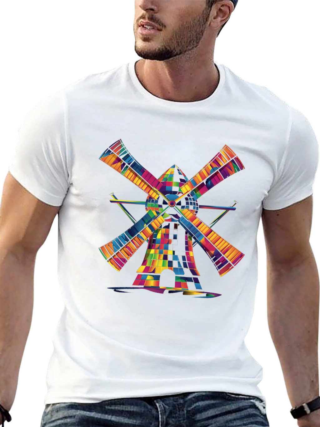 Vibrant Windmill Graphic T-Shirt - Black