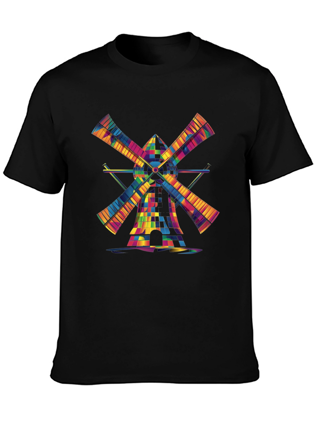 Vibrant Windmill Graphic T-Shirt - Black