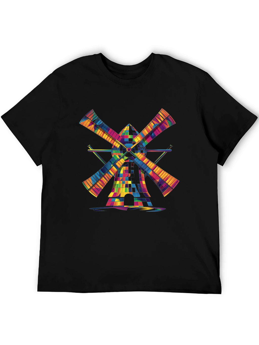 Vibrant Windmill Graphic T-Shirt - Black