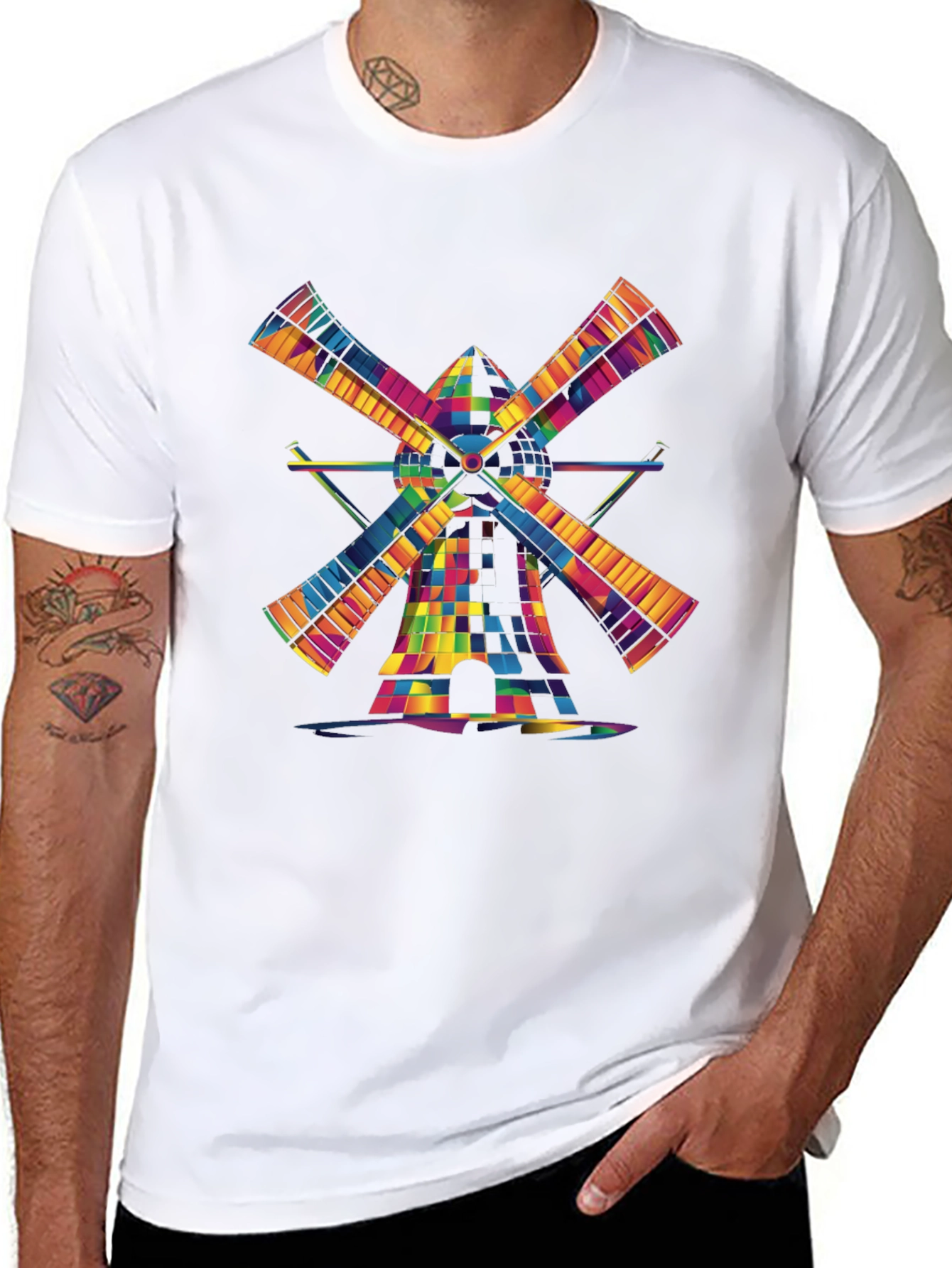 Vibrant Windmill Graphic T-Shirt - Black