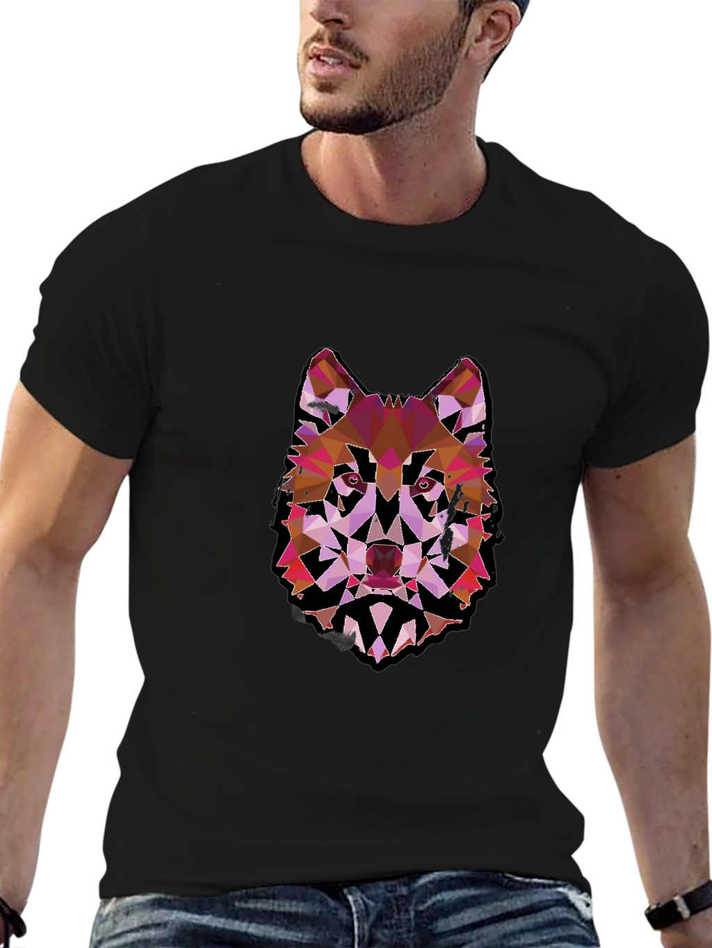 Geometric Wolf Graphic Black Tee