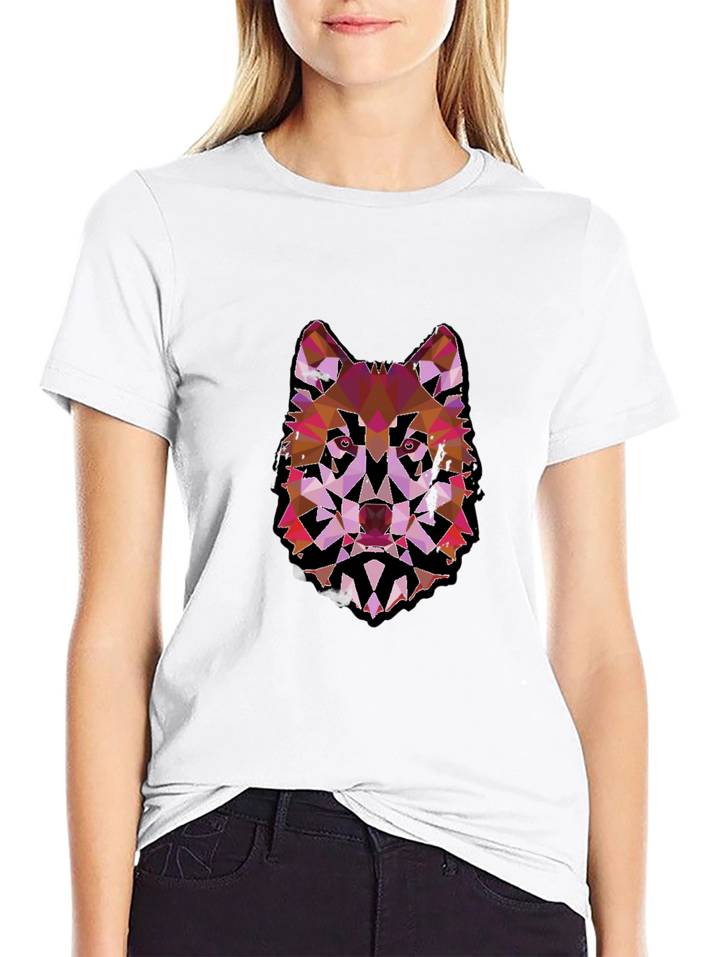 Geometric Wolf Graphic Black Tee