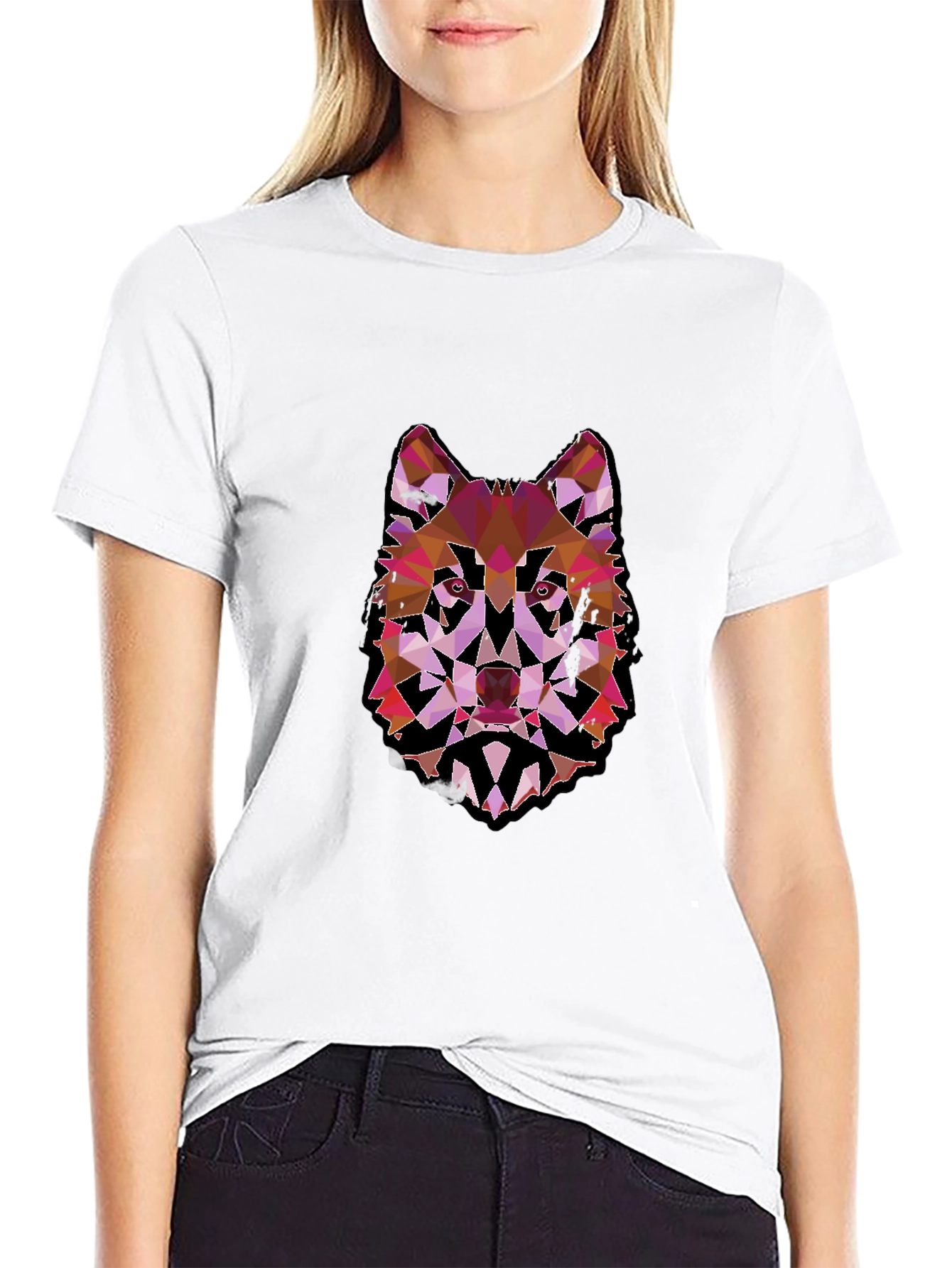 Geometric Wolf Graphic Black Tee