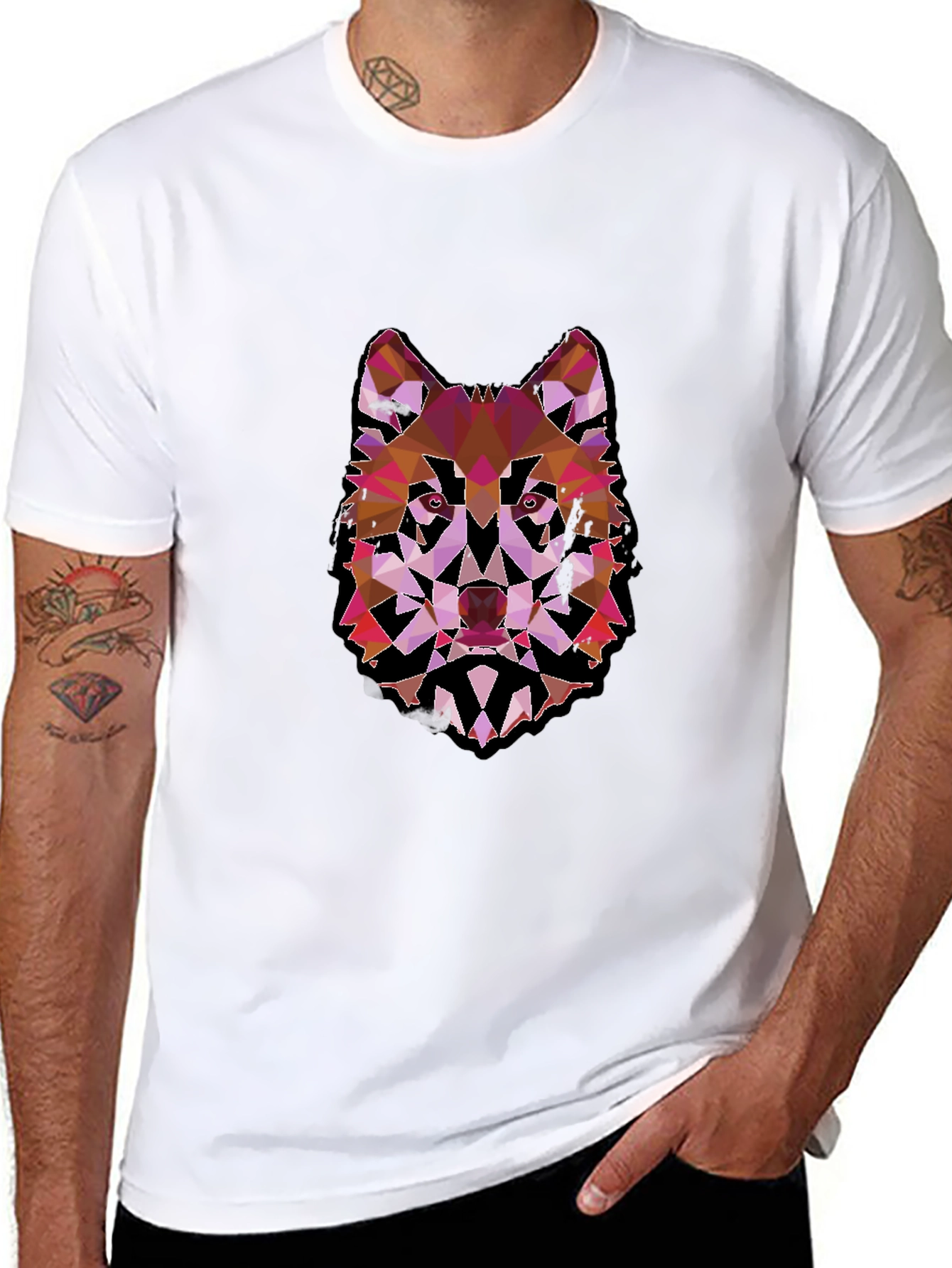 Geometric Wolf Graphic Black Tee