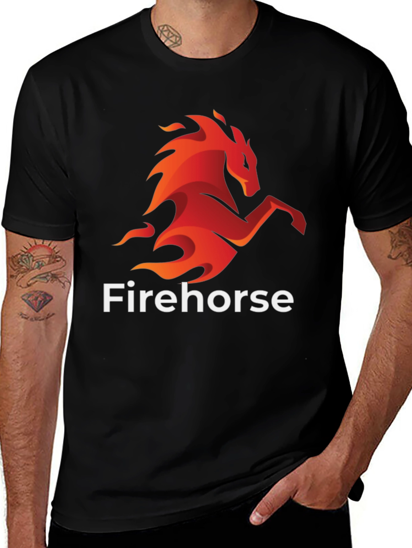 Fiery Horse Graphic Tee - Black Cotton T-Shirt