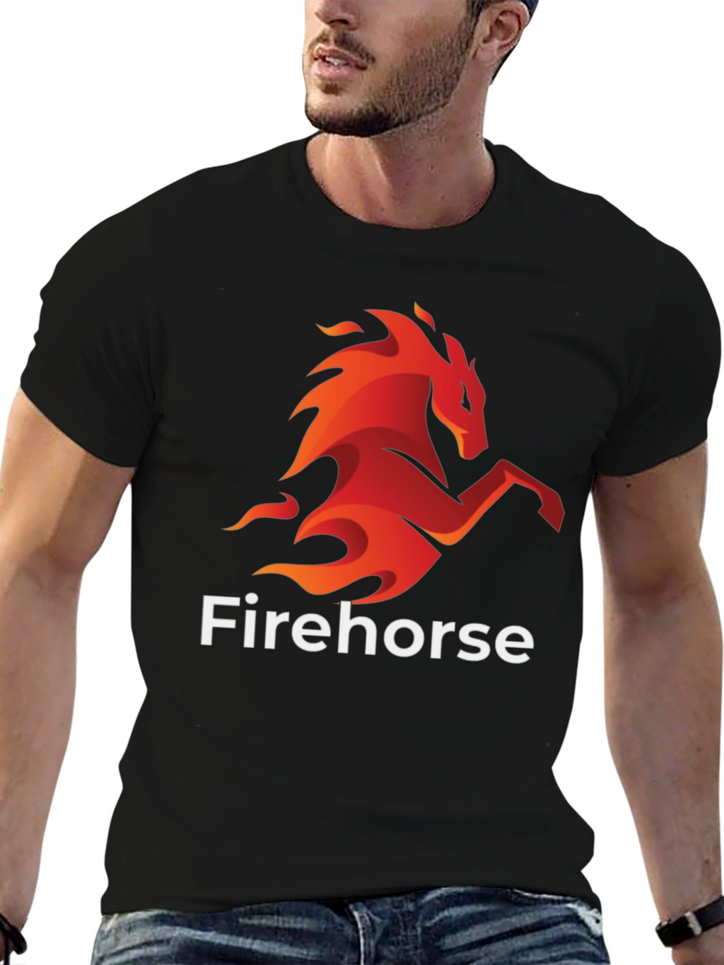 Fiery Horse Graphic Tee - Black Cotton T-Shirt
