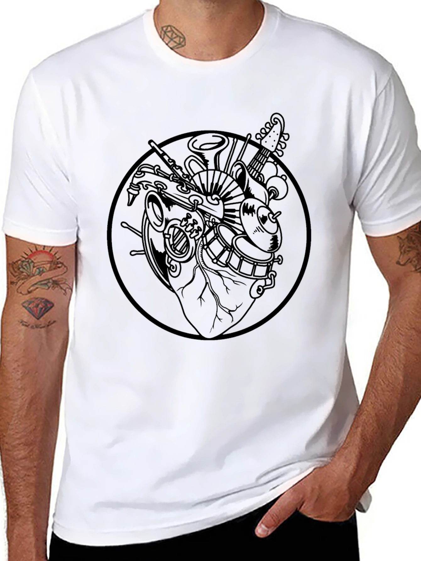 Musical Heart Graphic T-Shirt - Black