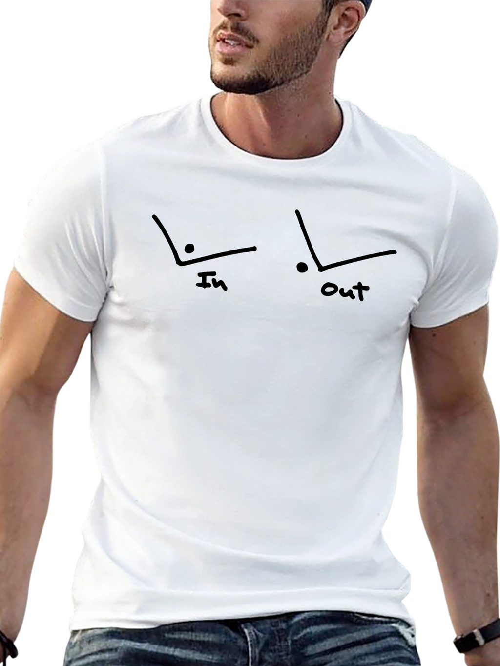 Funny In-Out Line Drawing Mens Black T-Shirt