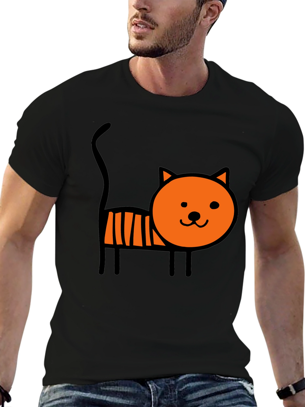 Cute Cartoon Cat Graphic Tee - Soft Black Cotton