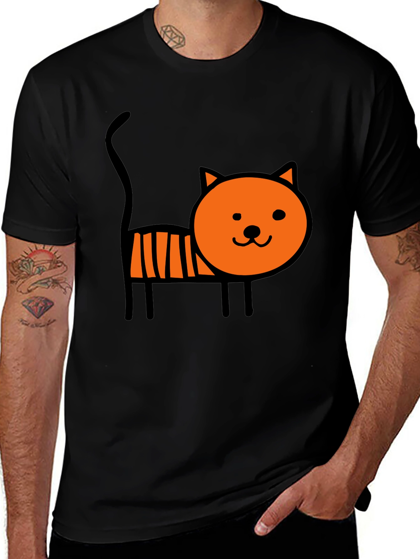 Cute Cartoon Cat Graphic Tee - Soft Black Cotton