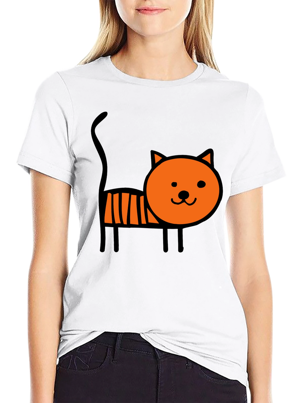 Cute Cartoon Cat Graphic Tee - Soft Black Cotton