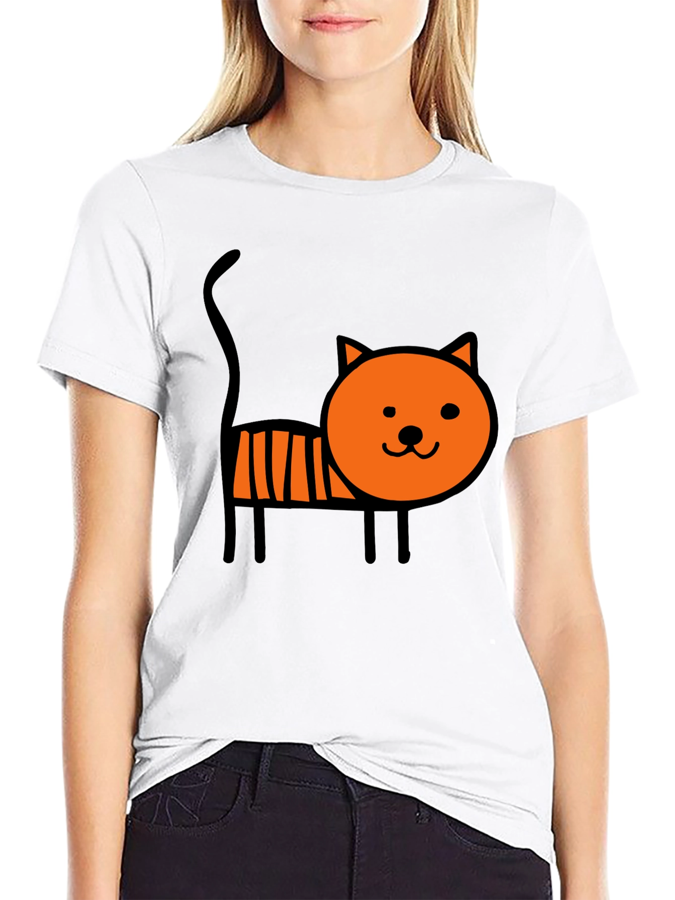 Cute Cartoon Cat Graphic Tee - Soft Black Cotton
