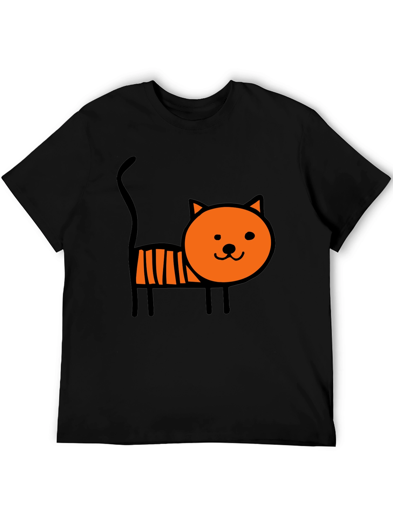 Cute Cartoon Cat Graphic Tee - Soft Black Cotton