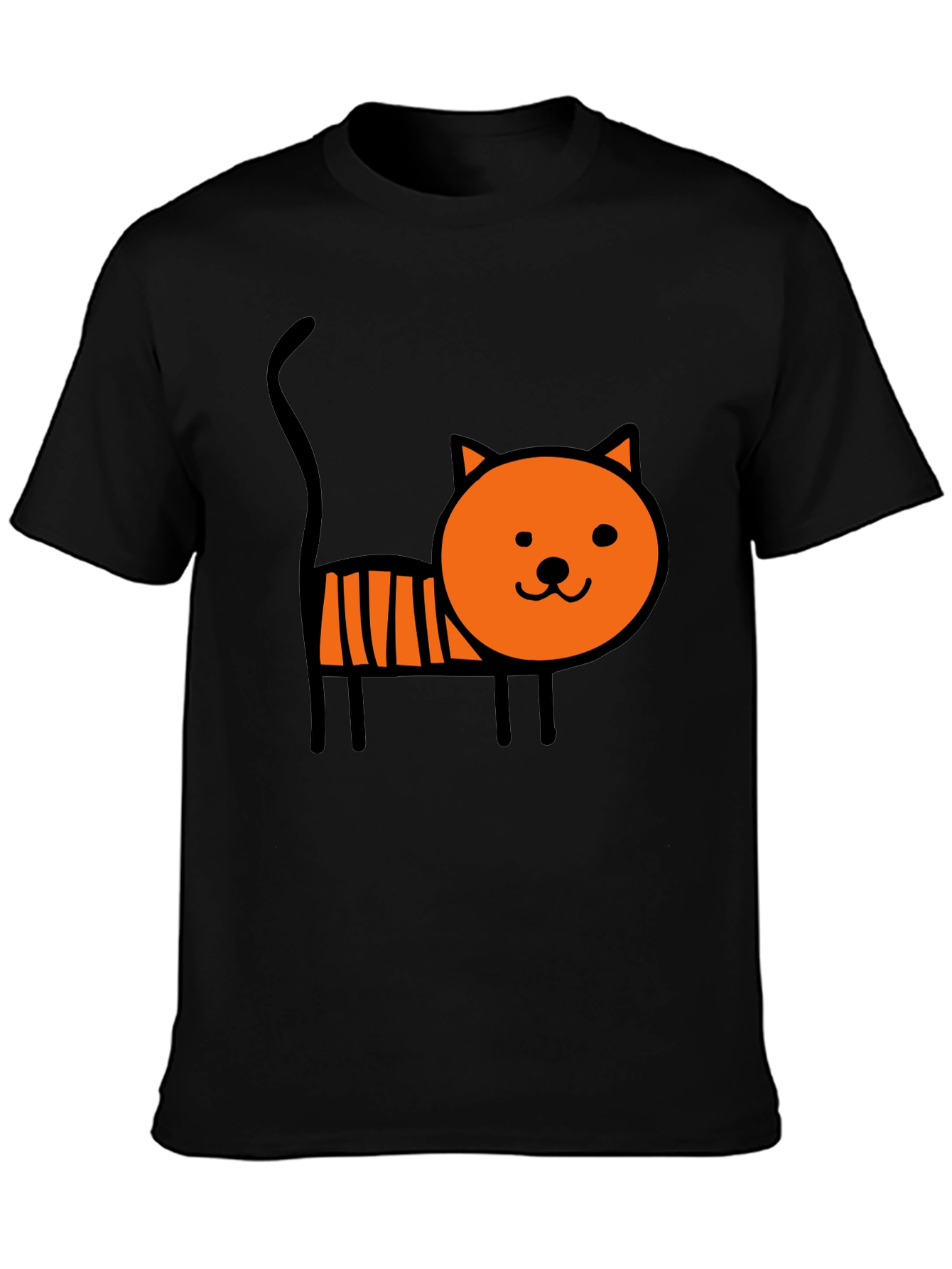 Cute Cartoon Cat Graphic Tee - Soft Black Cotton