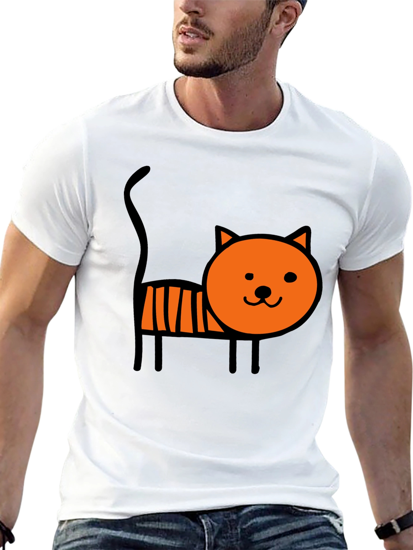 Cute Cartoon Cat Graphic Tee - Soft Black Cotton