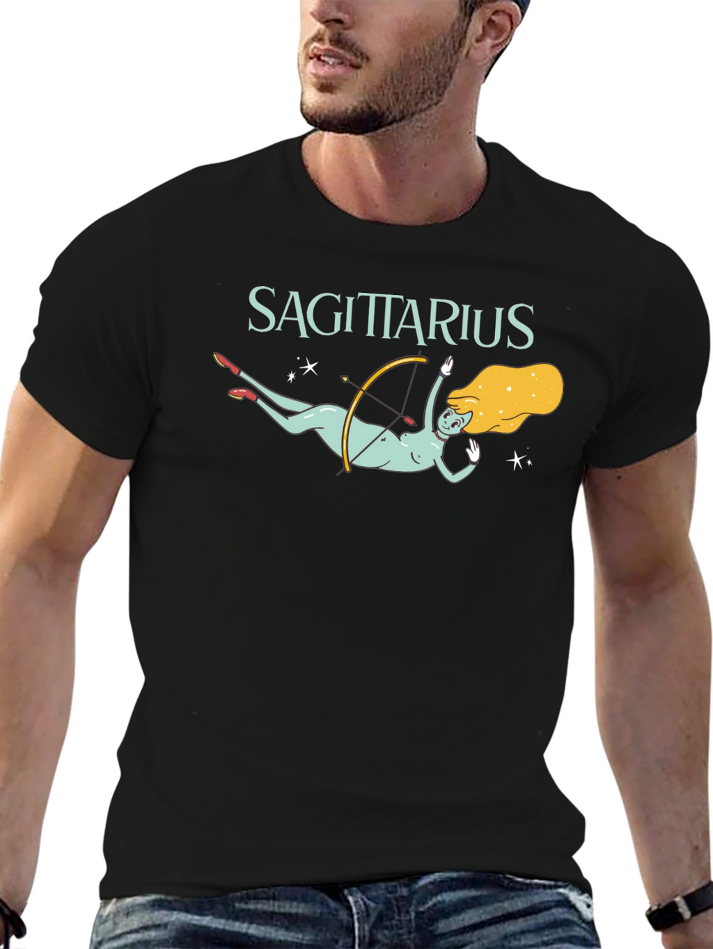 Sagittarius Zodiac Sign Graphic Tee - Black