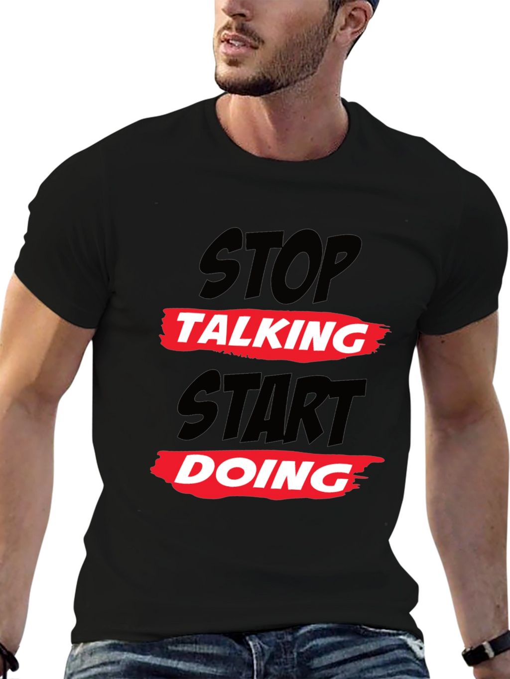 Stop Talking Start Doing Black Graphic Tee