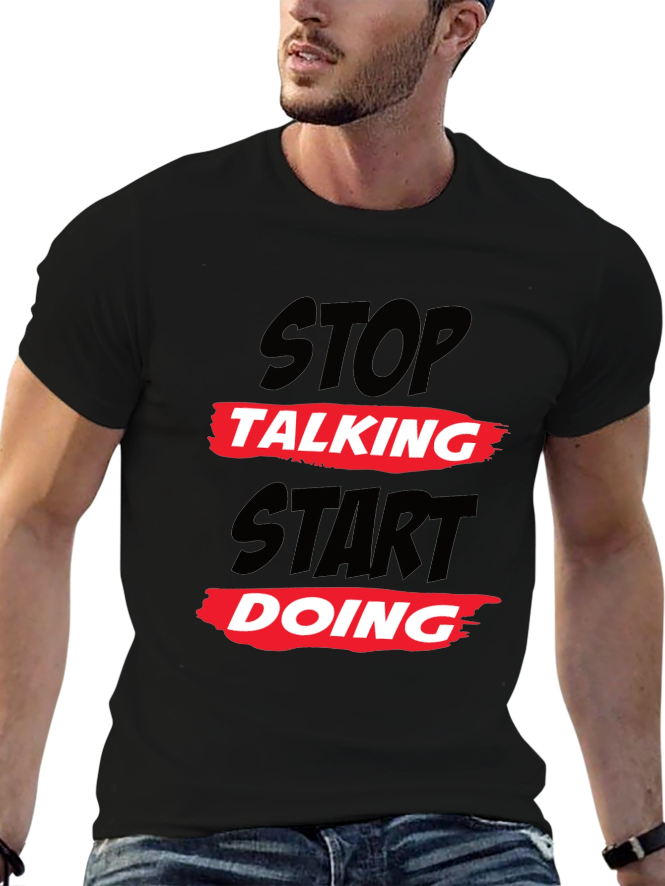 Stop Talking Start Doing Black Graphic Tee