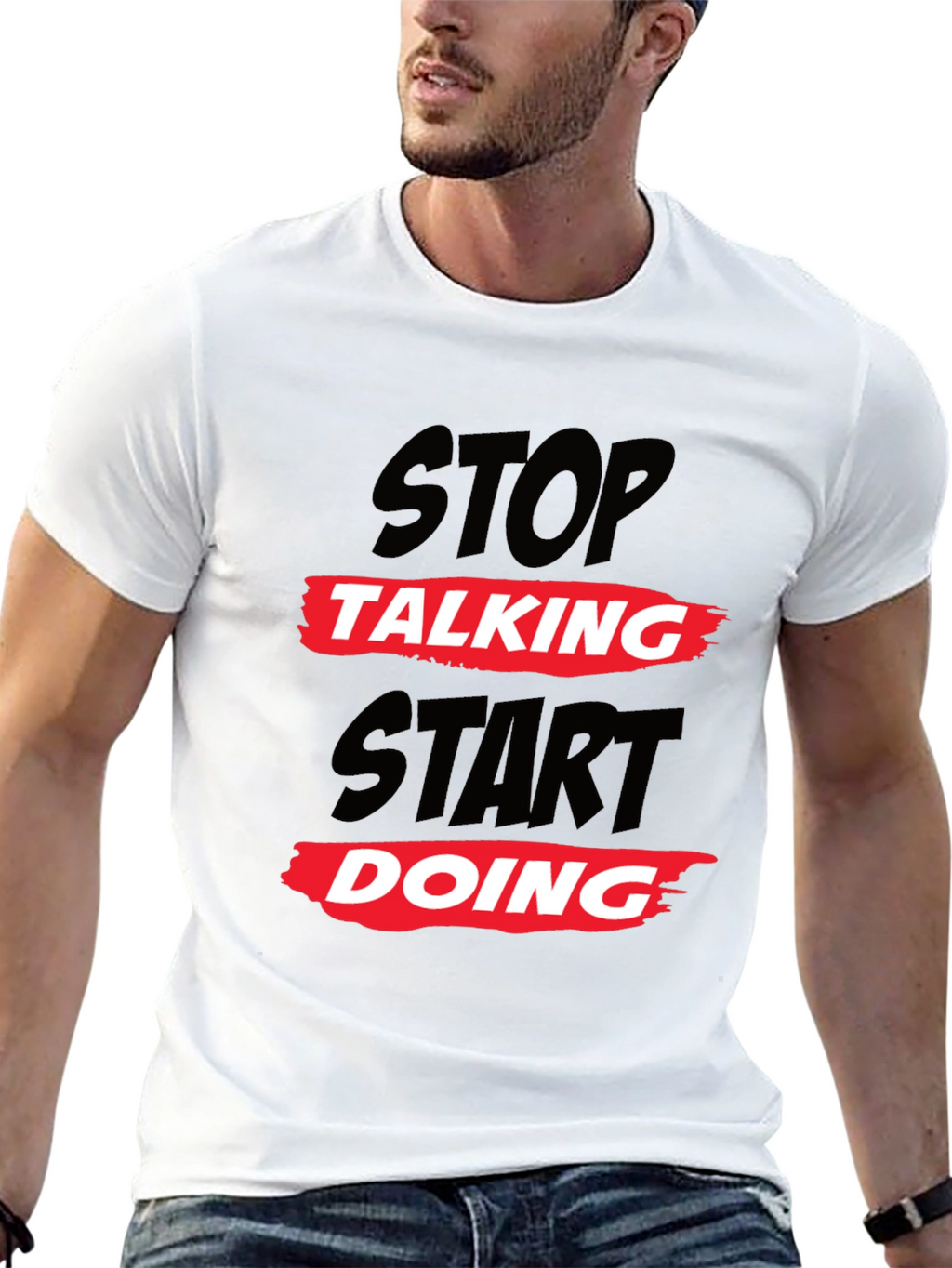 Stop Talking Start Doing Black Graphic Tee