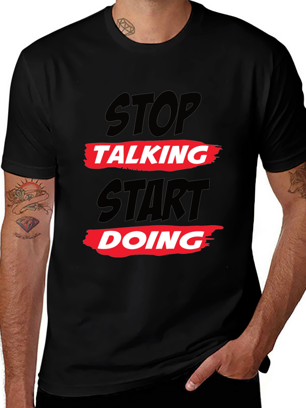 Stop Talking Start Doing Black Graphic Tee