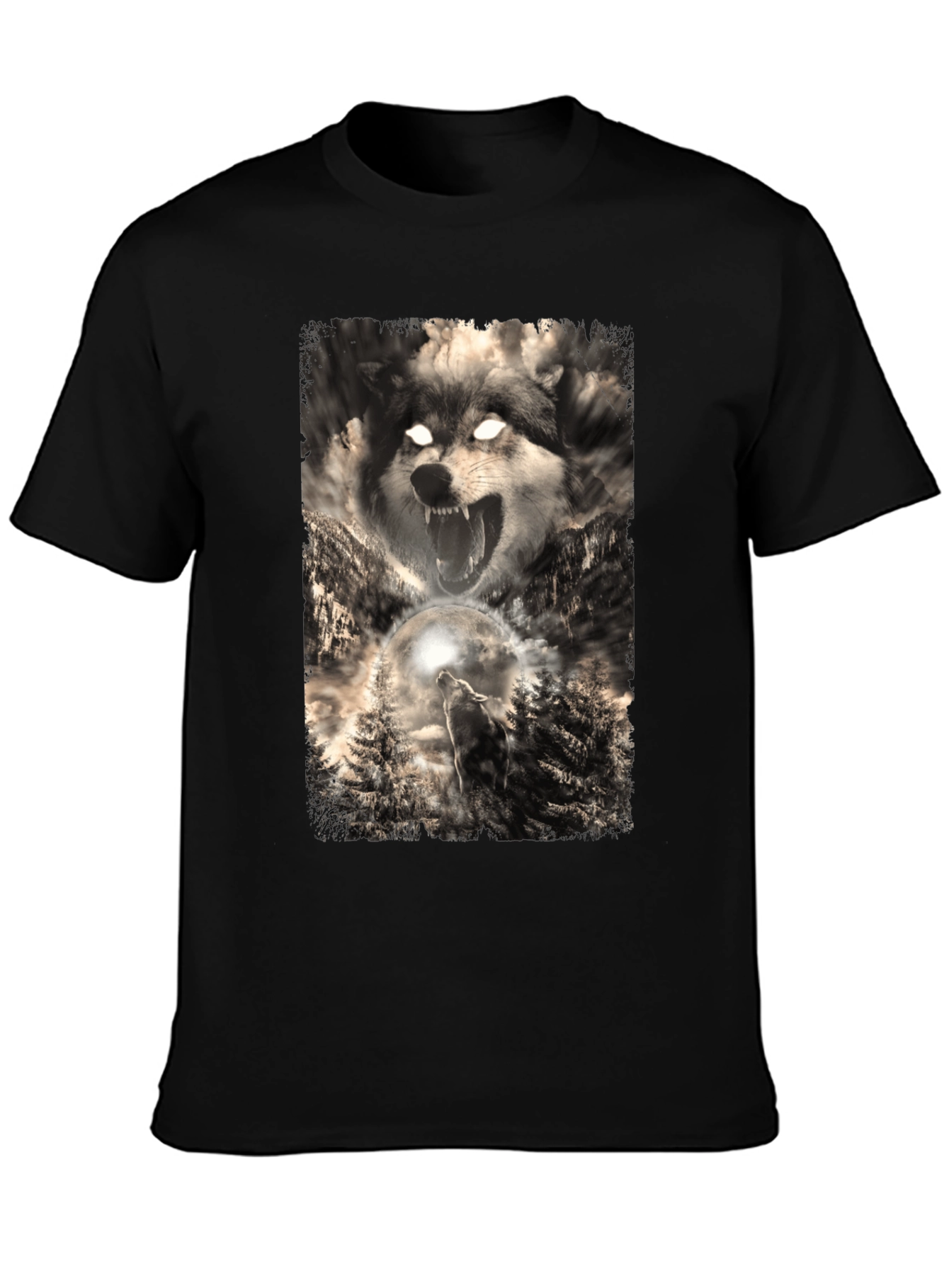 Wolf Graphic Print Black T-Shirt