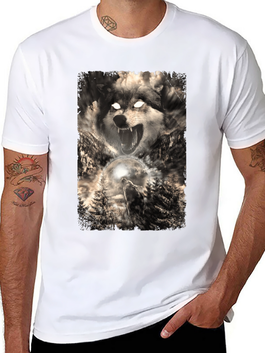 Wolf Graphic Print Black T-Shirt